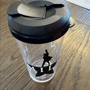 Hamilton The Musical Black and Clear plastic Tumbler with closable lid